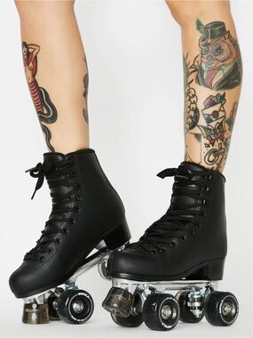 Women's Black Lace-Up Roller Skate Boots